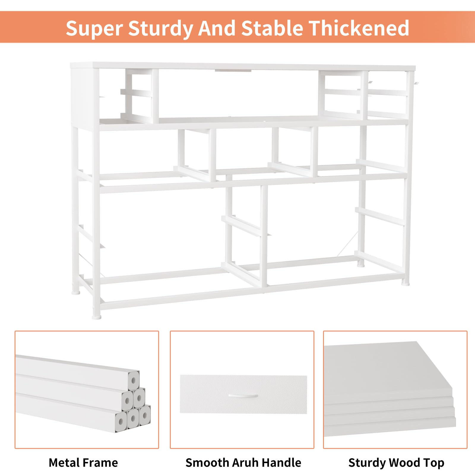 DRAWERHOM Dresser TV Stand with Power Outlets and LED Lights for 55'' TV, 11 Drawers Dresser with Side Pocket, Fabric Chest of Drawers with PU Finish, Sturdy Frame & Wood Top (White)