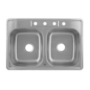 DAX Stainless Steel 50/50 Double Bowl Top Mount Kitchen Sink, Brushed Stainless Steel