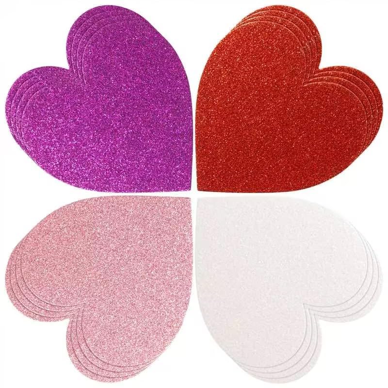 BWkoss 100Pcs Glitter Heart Cutouts Mother's Day Heart Confetti Red Purple Pink White Hearts Paper Accent Cutouts for Classroom Bulletin Border Holiday Wedding Bridal Shower Decors