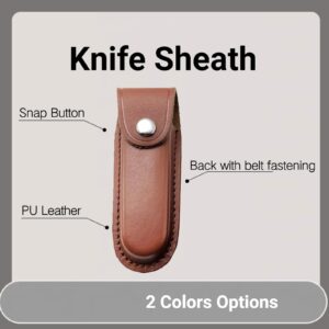 Pocket Knife Sheath, 5" PU Leather Knife Sheath Case Vertical Handmade Knife Sheath Holder with Belt Loop with Belt Loop fit 2.3" Belt for EDC Camping Hunting Outdoors, Brown