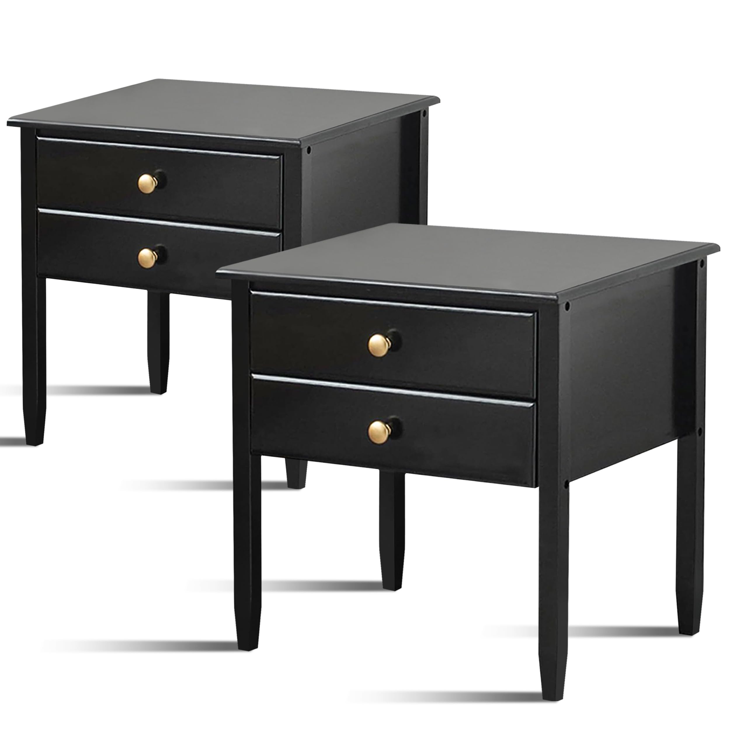 DOUSY Black Bamboo Nightstand Set of 2, Mid-Century Modern Night Stand with 2 Drawers for Bedroom, Bedside Table Side Table for Small Spaces, Bedroom