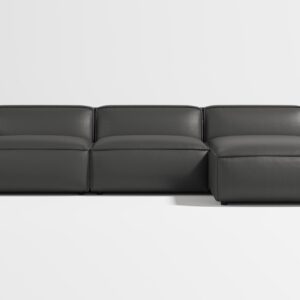 Valencia Nathan Napa Leather Couch - 3 Seats with Right Chaise Sectional Sofa - 100% Full Aniline Leather Modern Sofa for Lounge and Living Room Solid Wood Frame and High-Resilience Foam Couch (Black)