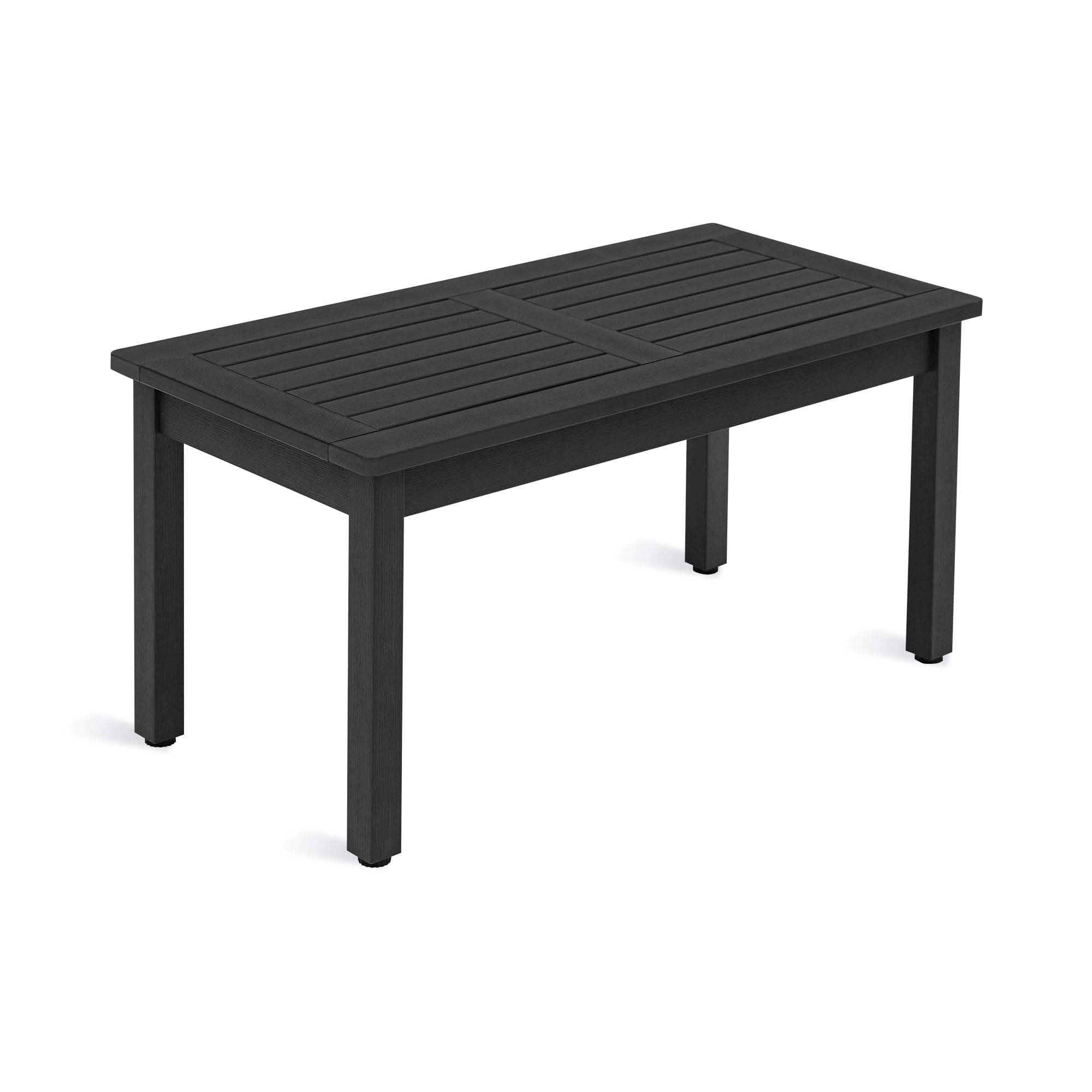 LUE BONA Outdoor Coffee Table Rectangle, HDPS Patio Coffee Tables for Outside, All Weather Patio Coffee Table with Slatted Tabletop for Deck, Garden, Balcony, Indoor or Outdoor Use, Black