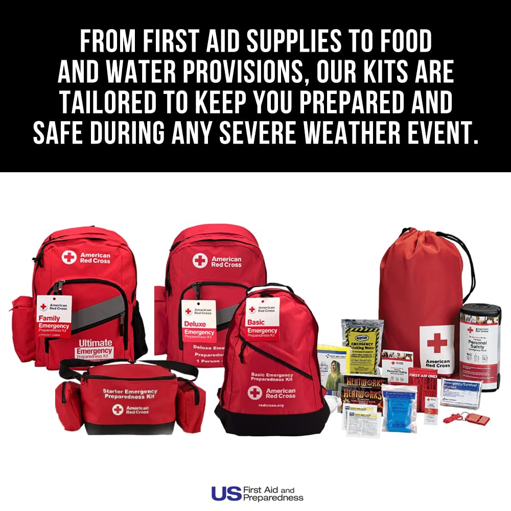 American Red Cross Officially Licensed Product |3-Day Emergency Preparedness Deluxe Backpack | 72 Hour Survival Supplies for 4 People | Water, Phone Charger, Blanket, Food