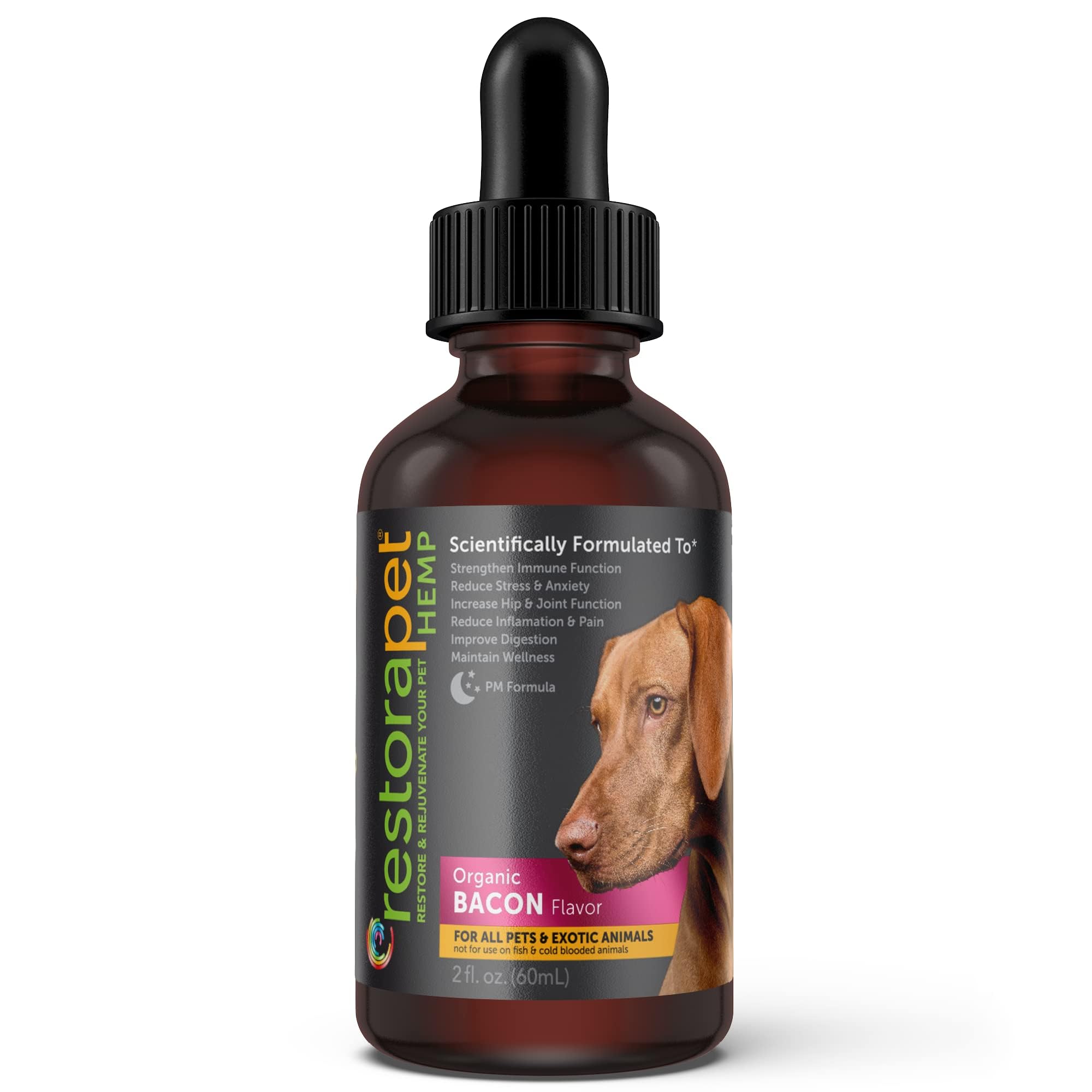 RestoraPet PM Formula Organic Wellness Oil Dogs and Cats 600mg Anti-Inflammatory Liquid Drops Promote Joint Pain Relief and Mobility with Organic Turmeric Curcumin CoQ10 – Bacon Flavor 2 oz.