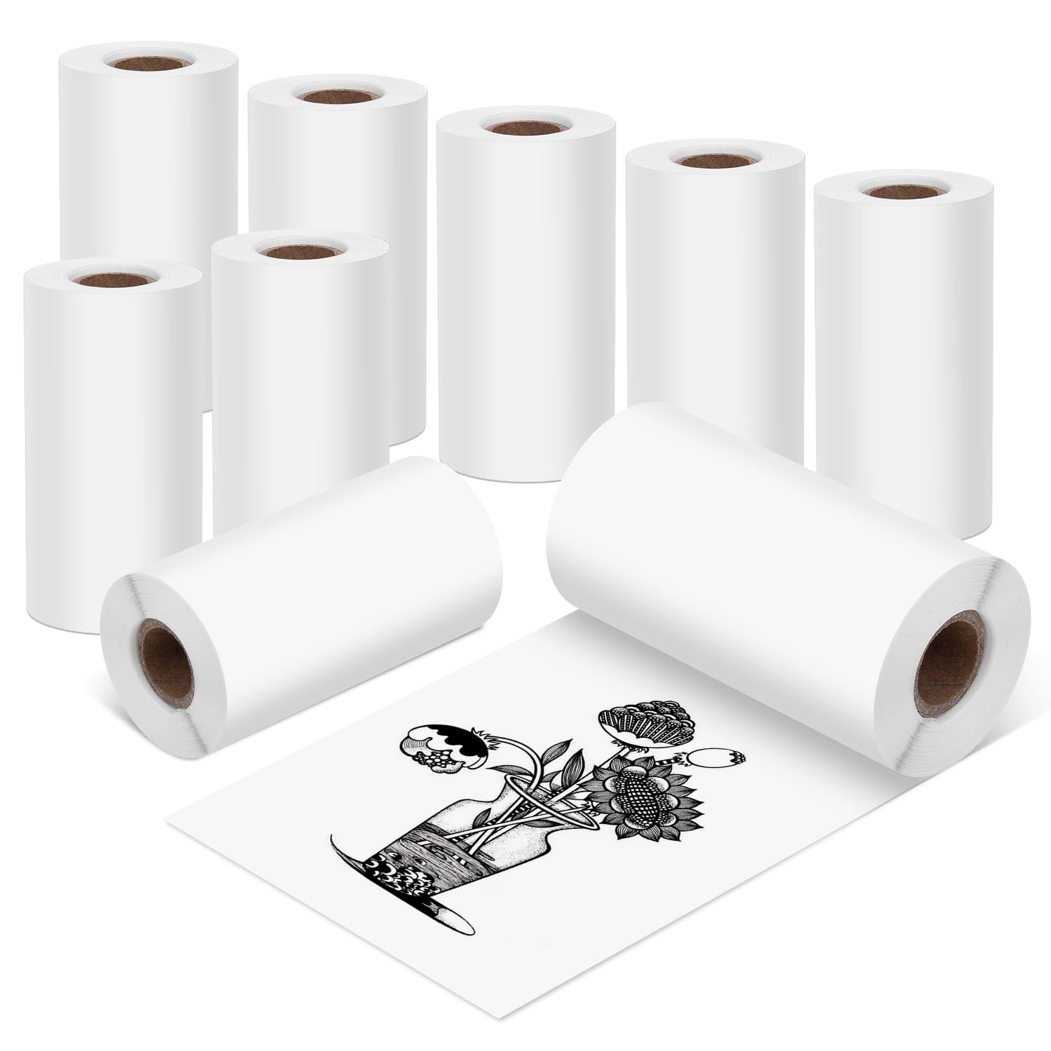 Fimax 9 Rolls Sticker Thermal Paper for Mini Printer, 57mm Thermal Paper HD Photo Paper White Self-Adhesive for Mini Portable Printer and PeriPage A6 Pocket Thermal Printer, 57 x 30