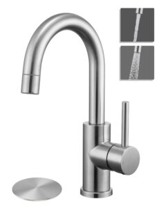 tohlar brushed nickel bar sink faucet single handle, single hole bathroom sink faucet with sprayer, prep wet small faucet for kitchen/rv/vanity, bathroom faucet with swivel spout & pop up drain