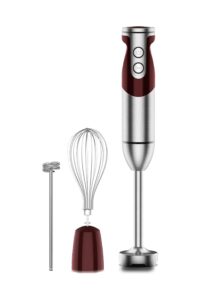 megawise 3-in-1 hand blender – 12-speed, includes powerful blender stick, whisk, and milk frother – easy to clean and perfect for smoothies, and more (red)