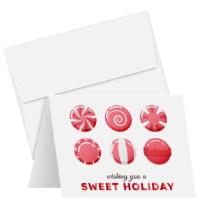 2025 wishing you a sweet holiday! greeting cards – red and white old-fashioned christmas xmas candies – greetings, invitations, thank you's, gifts – 10 per pack, envelopes included – 4.25 x 5.5”