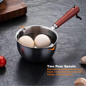 Butter Warmer Pot Stainless Steel Milk Warmer with Wooden Handle for Seafood, Mini Butter Melting Pot Small Saucepan with Dual Pour Spouts, Chocolate Melting Pot(size:300ml)