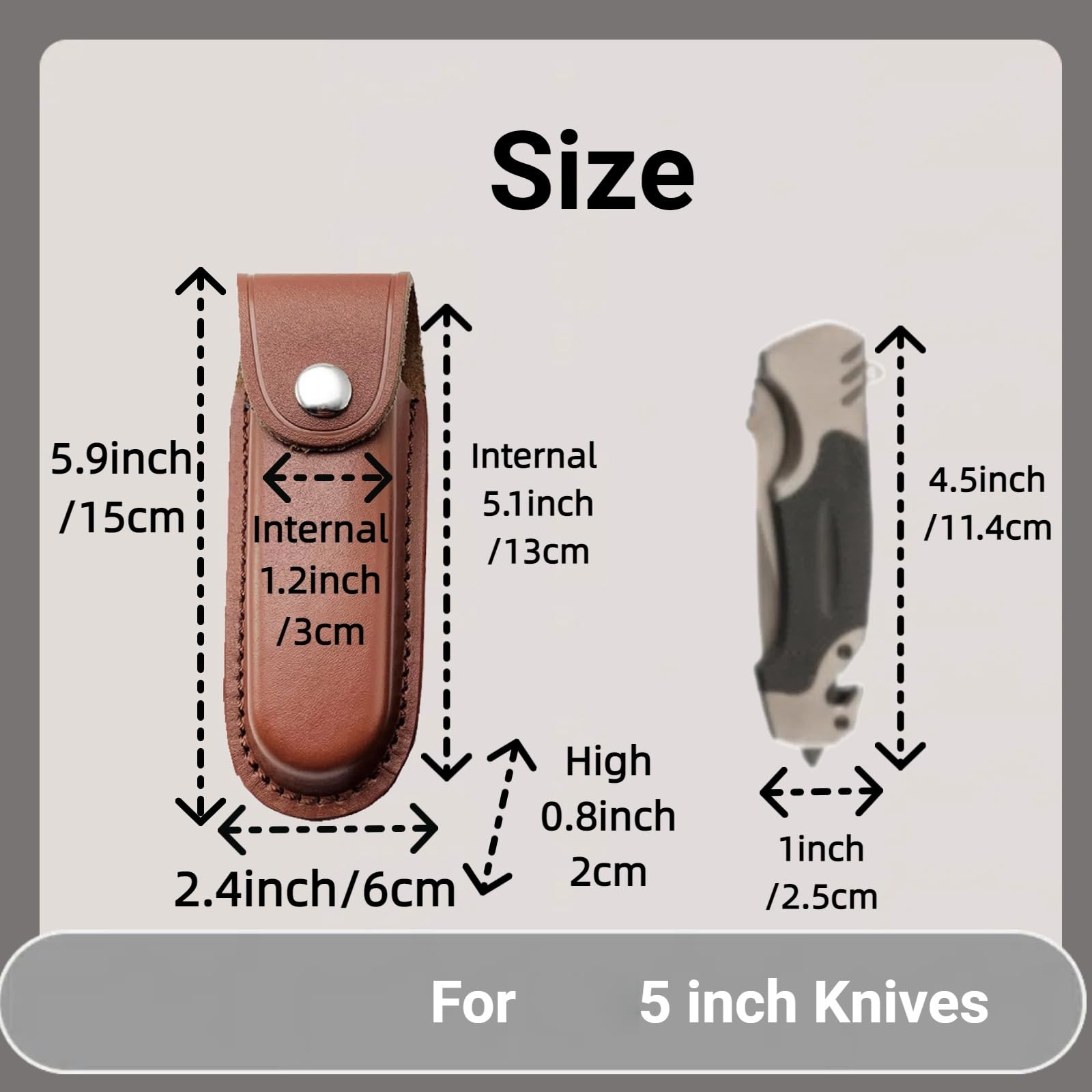 Pocket Knife Sheath, 5" PU Leather Knife Sheath Case Vertical Handmade Knife Sheath Holder with Belt Loop with Belt Loop fit 2.3" Belt for EDC Camping Hunting Outdoors, Brown