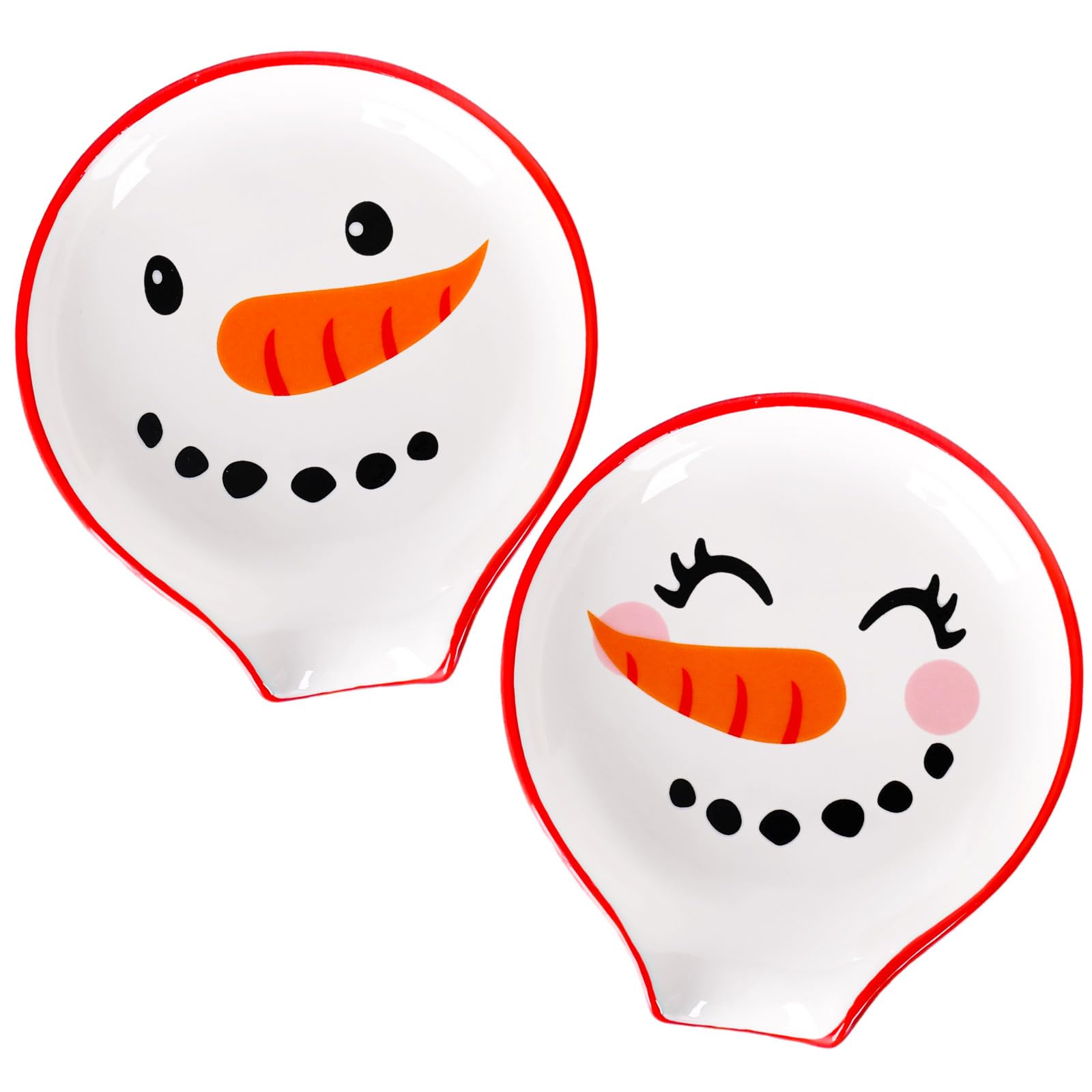 Whaline 2Pcs Christmas Coffee Spoon Rest Snowmen Ceramic Teaspoon Holder Xmas Holiday Sauce Dishes Dipping Bowl Ring Dish for Teacher Gift Kitchen Office Bar Coffee Stirrers