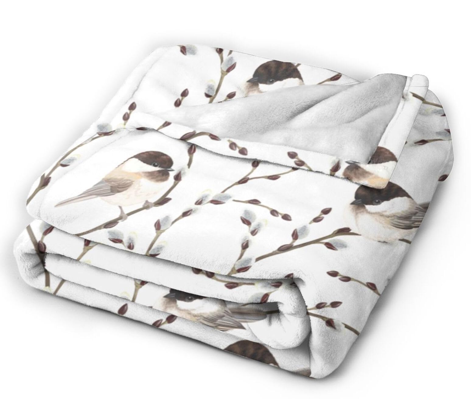 HGOD DESIGNS Bird Throw Blanket Flannel Fleece Blanket Willow Branches and Birds Black-Capped Chickadee Lightweight Throw for Bed Sofa Travel Teens Birthday s 50" x 60