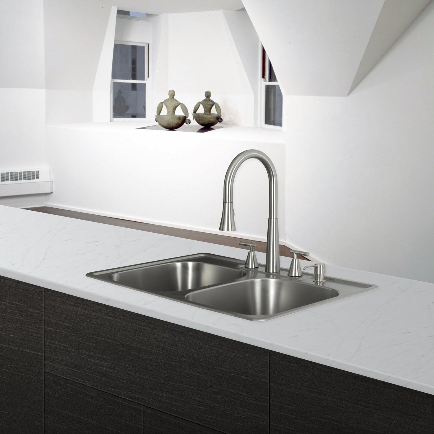 DAX Stainless Steel 50/50 Double Bowl Top Mount Kitchen Sink, Brushed Stainless Steel