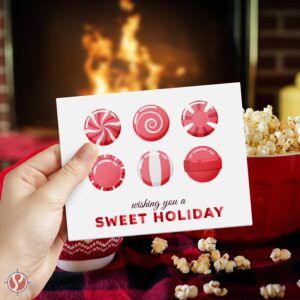 2025 Wishing You A Sweet Holiday! Greeting Cards – Red and White Old-Fashioned Christmas Xmas Candies – Greetings, Invitations, Thank You's, Gifts – 10 per Pack, Envelopes Included – 4.25 x 5.5”