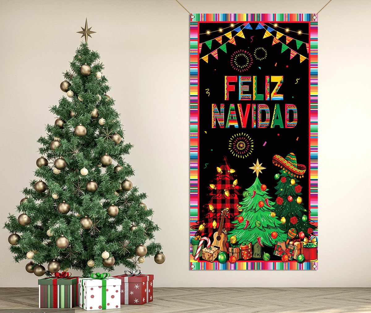 Nepnuser Feliz Navidad Door Cover Mexican Christmas Decoration Xmas Winter Holiday Party Decor Home Backdrop Door Hanging Banner