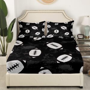 Erosebridal Boys Football Twin Fitted Sheet Kids Sports Sheets, Black Grey Bed Sheets Soccer Rugby Bed Cover, Dark Gray Camouflage Grunge Bed Set (Black) Soft (Deep Pocket)