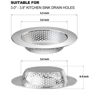 Huntonry 2PCS Kitchen Sink Drain Strainer/Catcher/Basket/Cover/Filter/Trap/Screen, Large Wide Rim 4.5" Diameter, Stainless Steel, Dishwasher Safe