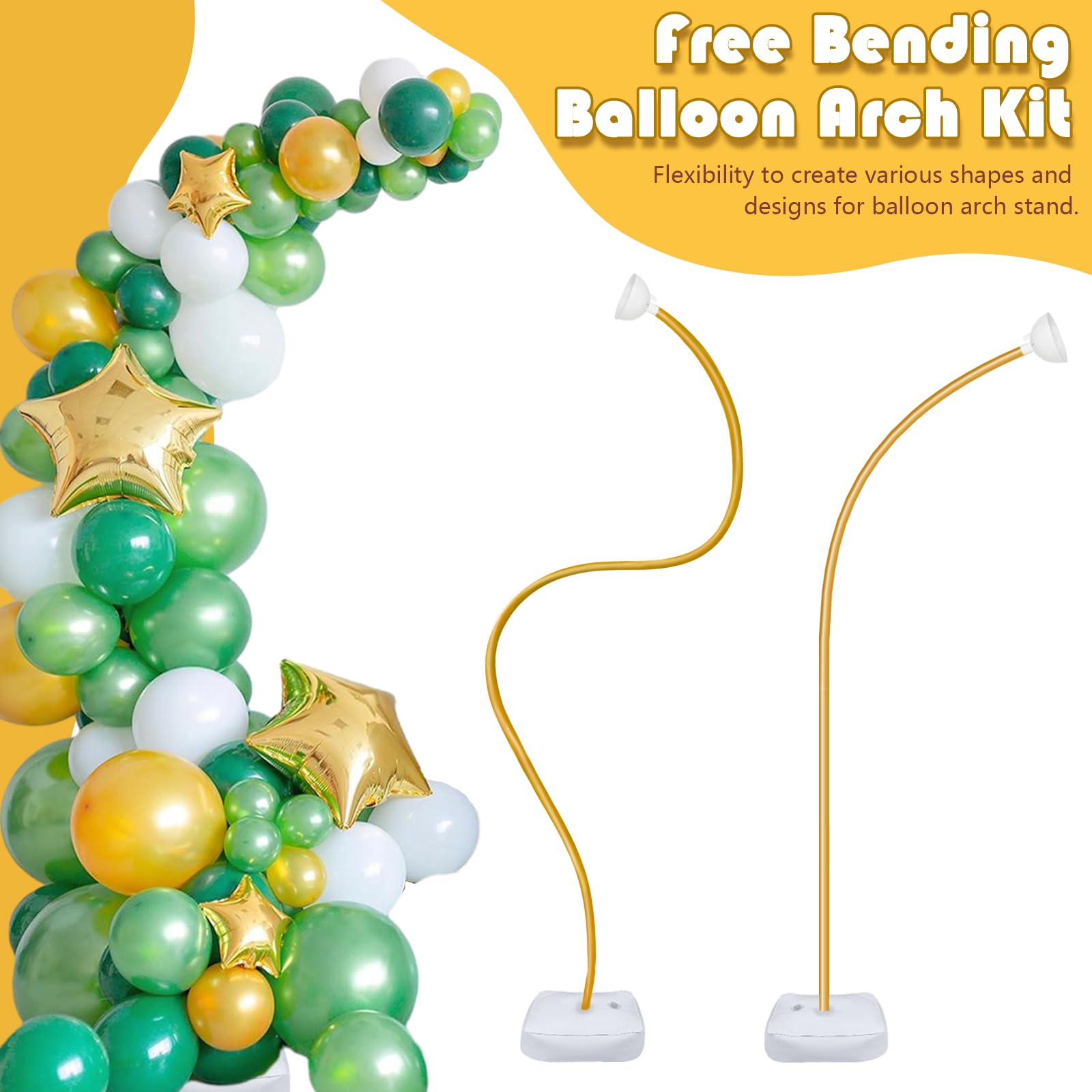 OurWarm 9.35Ft & 6Ft Gold Balloon Arch Stand, Free Bending Shape Balloon Arch Kit, Half Arch Balloon Stand with Base for Floor, Ideal for Wedding Birthday Baby Shower Graduation 4th of July Decoration