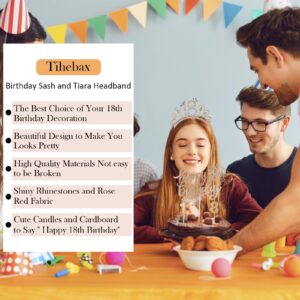 Tihebax 4Pcs 18th Birthday Decorations for Girls, Including 18th Birthday Sash with Pearl Pin Happy 18th Birthday Cake Toppers 18th Birthday Candles Sparky 18th Tiara Crown Birthday Gift for Girls