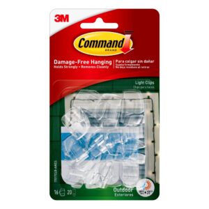 command outdoor light clips, 16 command hooks, 20 command strips, damage free hanging of dorm room decorations, clear