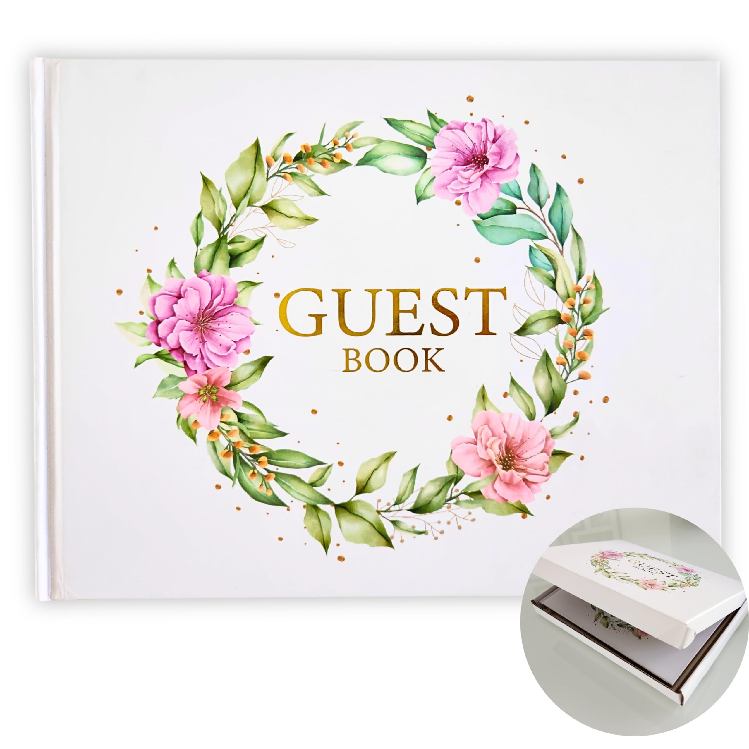 PERFECT BUY MARKET LLC Elegant Guest Book, Guestbook Includes Gift Box, hardcover Guest Book Wedding Reception, Baby Shower Guest Book with Beautiful Design, Graduation Guest Book, Wedding Guest Book