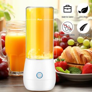 Portable Mini Blender,Personal Blender for Shakes and Smoothies,Fresh Juice Portable Blender With USB Rechargeble,Cordless 15 OZ Mini Fruit Juice Mixer For Travel,Camping,Gym,Office