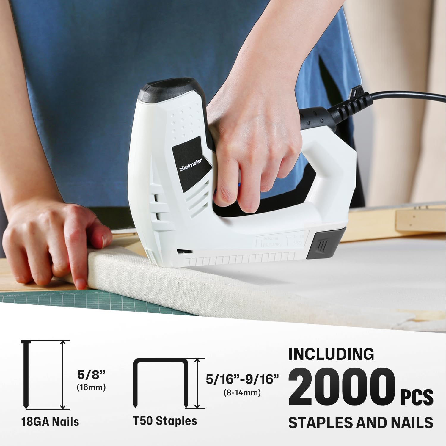 Bielmeier Electric Staple Gun, 2-in-1 Staple Gun Brad Nailer Including 2000Pcs Staples and Nails, 120V Corded Nail Gun Electric Stapler Heavy Duty for DIY Projects, Upholster and Woodworking