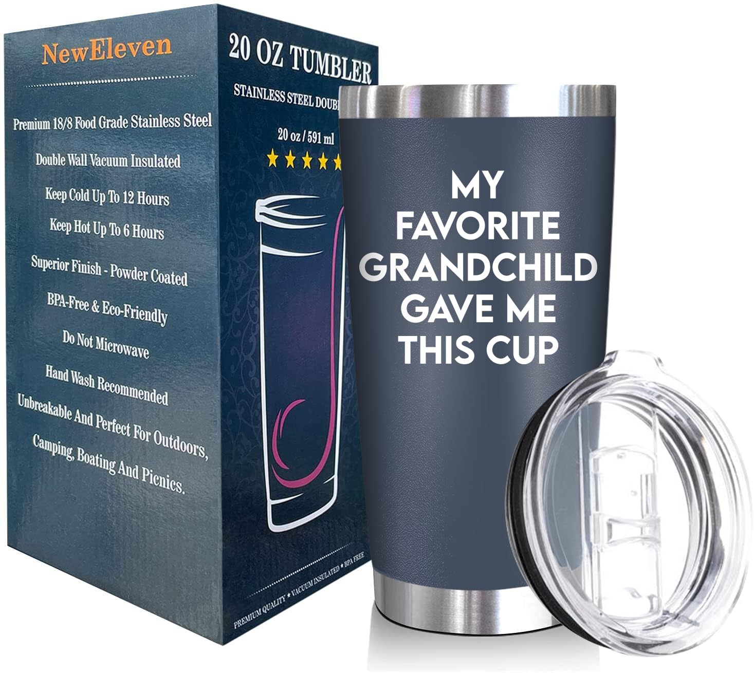 NewEleven Christmas Gifts For Grandpa - Grandpa Gifts From Granddaughter, Grandson - Birthday Present Ideas For Grandfather, New Grandpa, Promoted To Grandpa, Grandchildren, Grandkids - 20 Oz Tumbler