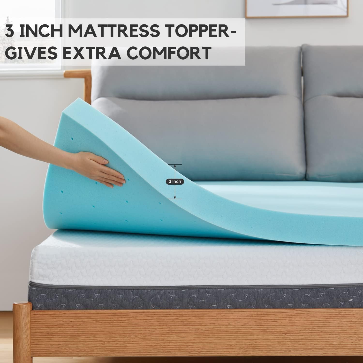 3 Inch Memory Foam Mattress Topper, Queen Mattress Topper Cooling Gel Ventilated Design, Bed Topper with CertiPUR-US Certified