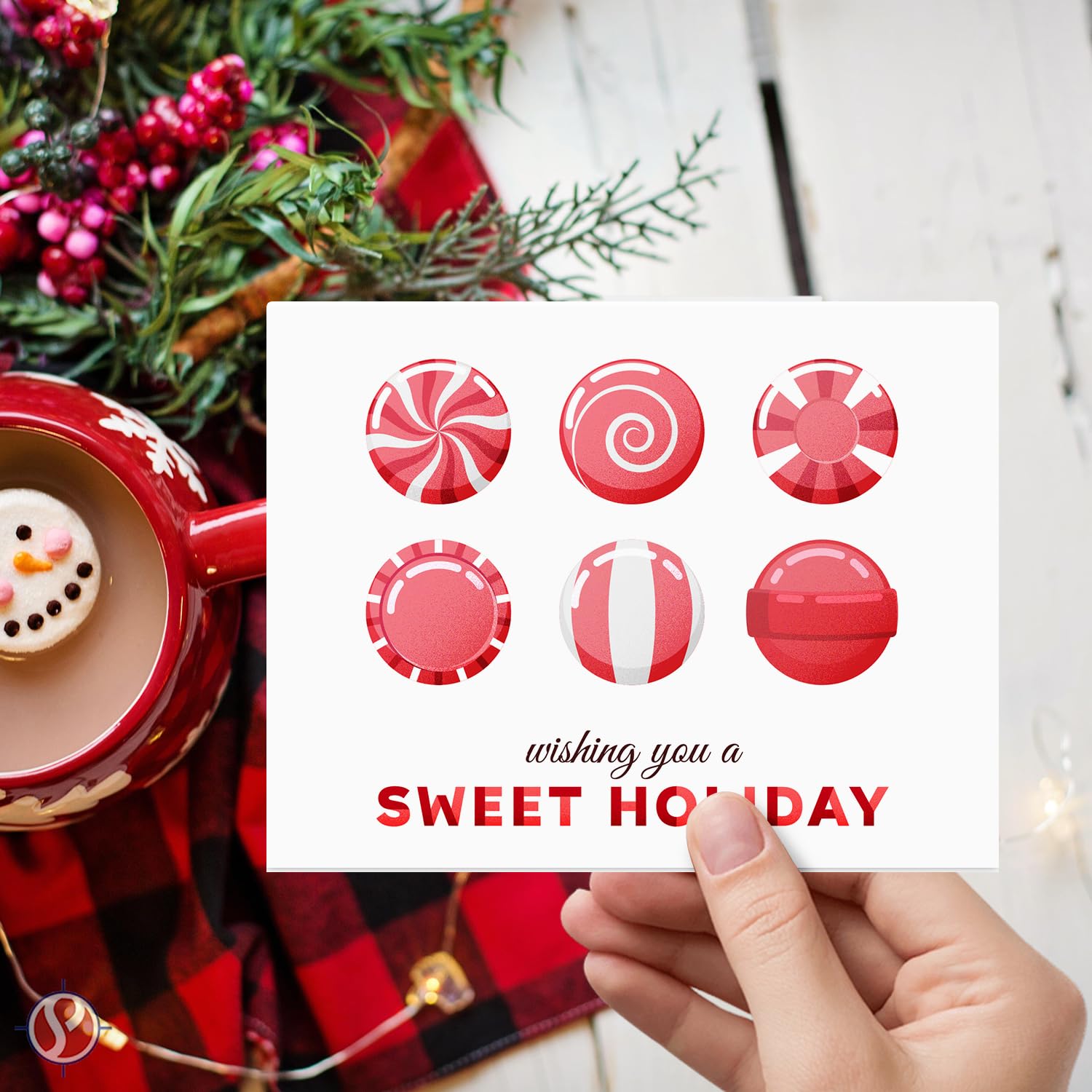 2025 Wishing You A Sweet Holiday! Greeting Cards – Red and White Old-Fashioned Christmas Xmas Candies – Greetings, Invitations, Thank You's, Gifts – 10 per Pack, Envelopes Included – 4.25 x 5.5”