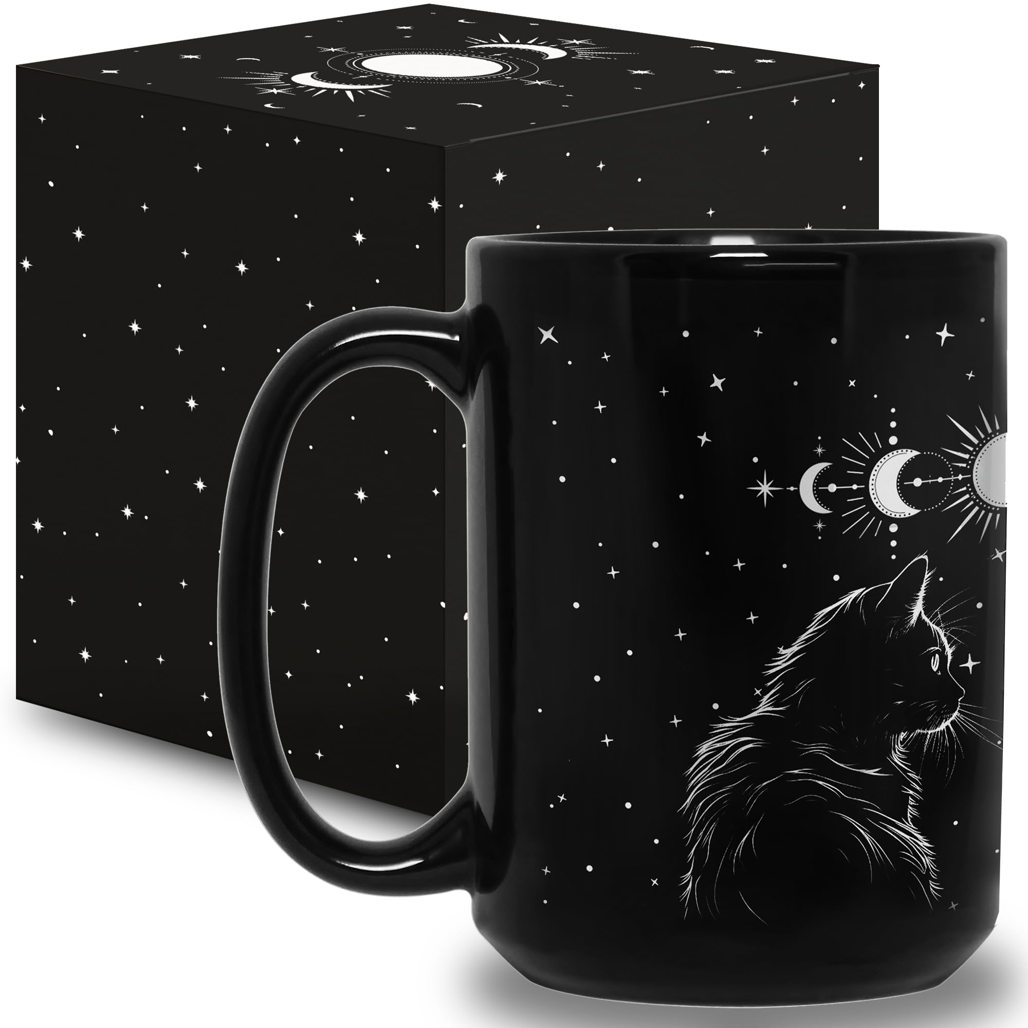 Black Cat Mug 15Oz Cat Coffee Mug Cat Lover Gifts For Women Cat Christmas - Goth Mug Cat Gifts Goth Gifts For Women - Witchy Mug Witchy Gifts For Women - Witchy Gifts For Goths Black Cat Coffee Mug