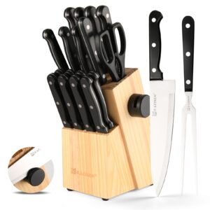 19-piece knife set, german steel, durable and dishwasher safe, knife sets for kitchen with block sets with built-in sharpener for chopping, slicing, dicing&cutting