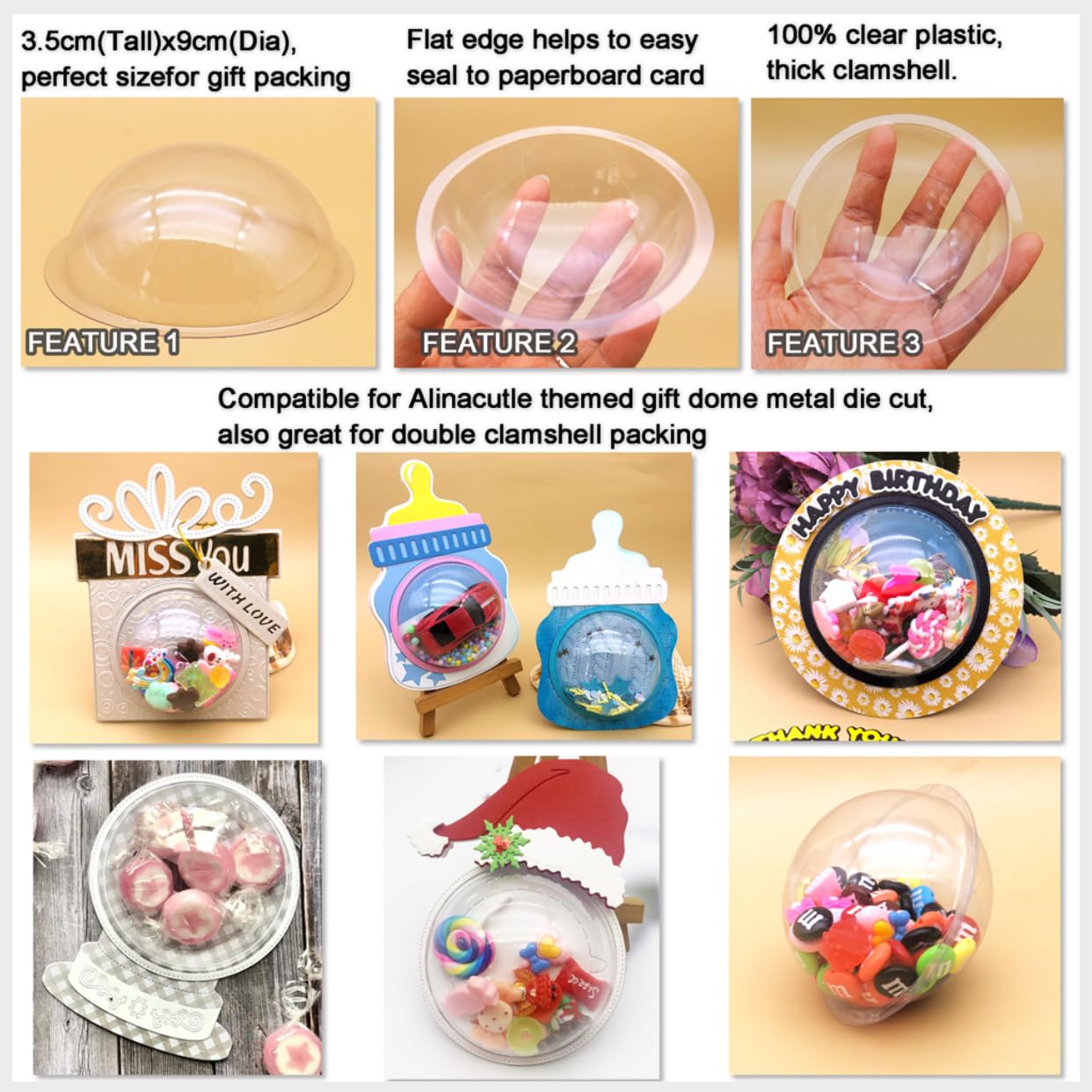 Alinacutle 20PC Half Ball Clear Plastic Candy Dome Candy Holders Chocolate Holder Money Holder Card Shaker Cards Transparent Plastic Blister Clamshell Packing Covers for DIY Gift Box