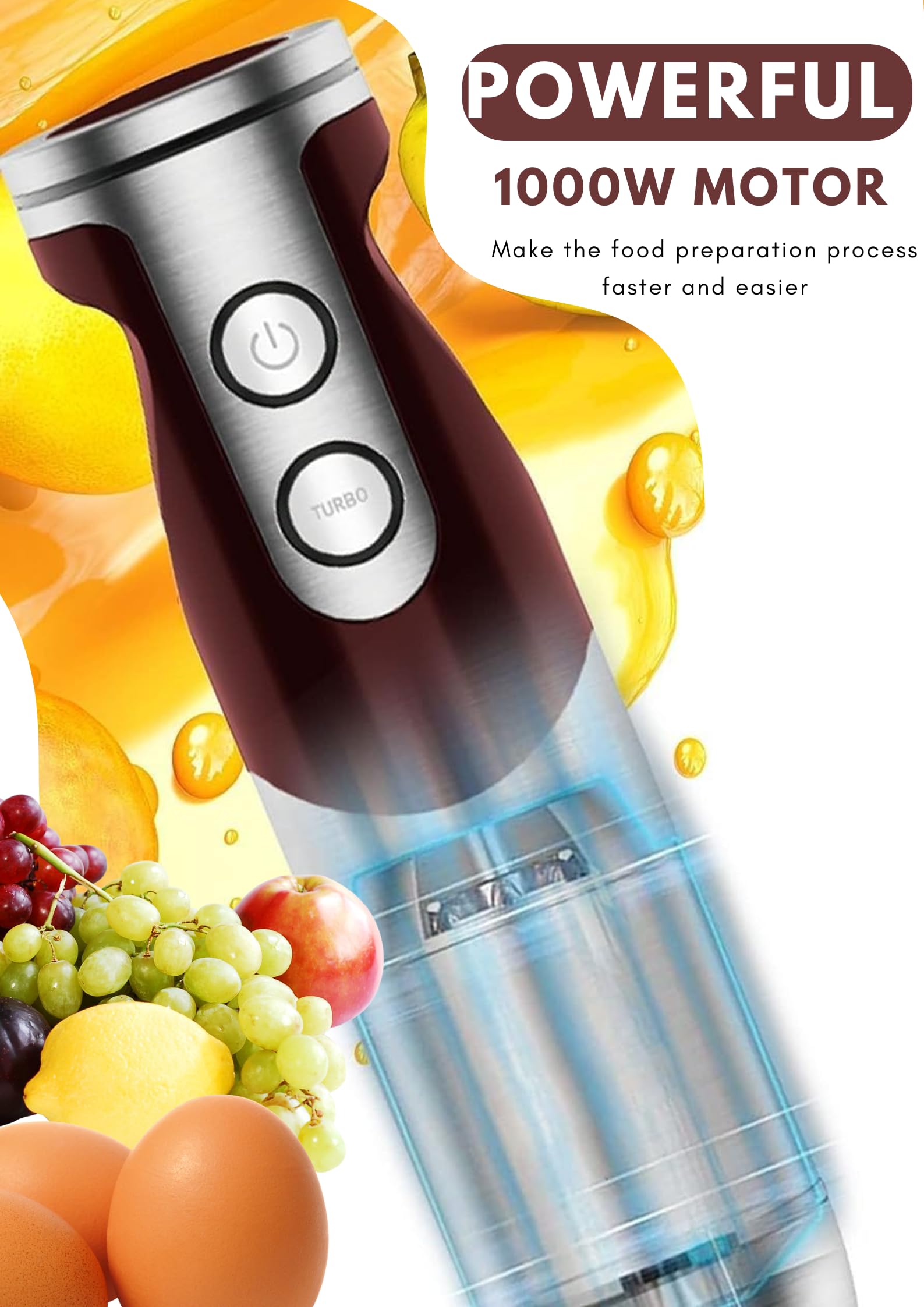 Megawise 3-in-1 Hand Blender – 12-Speed, Includes Powerful Blender Stick, Whisk, and Milk Frother – Easy to Clean and Perfect for Smoothies, and More (Red)