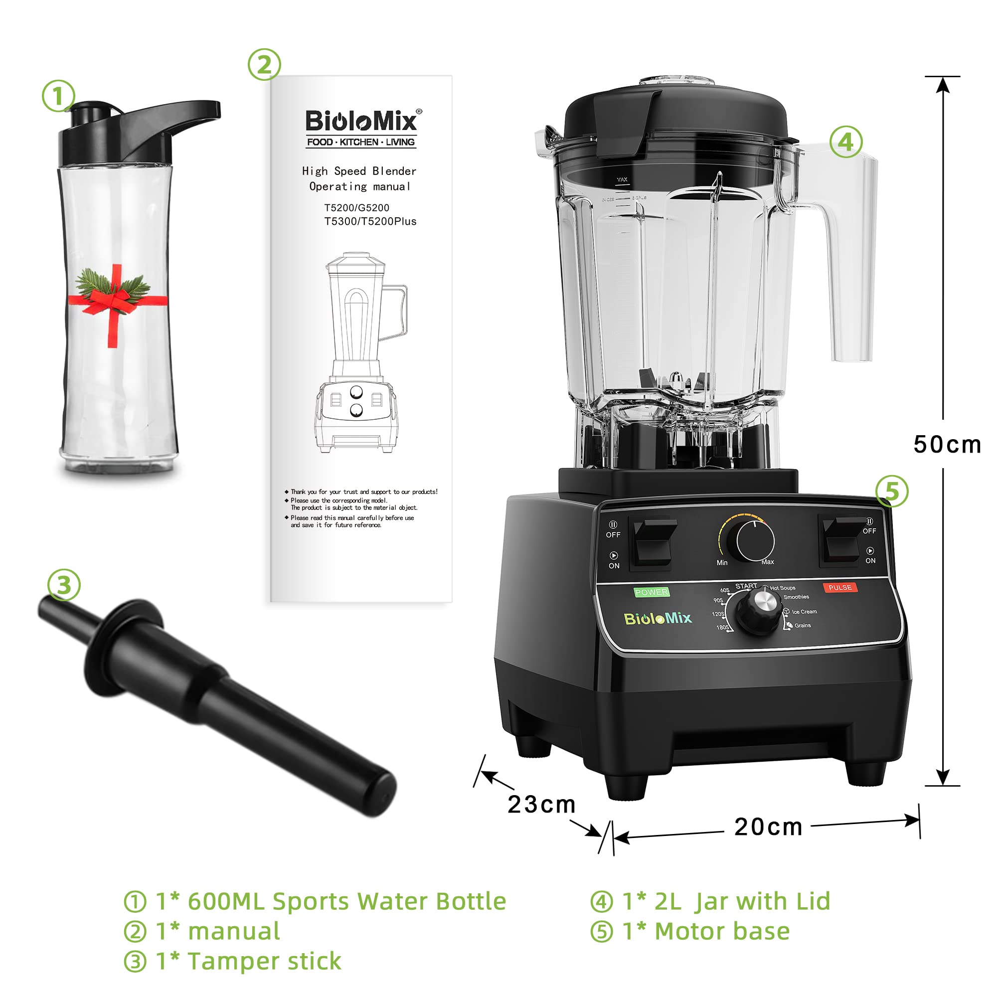 Biolomix Professional Smoothie Blender, Countertop Blender,Commercial Blender 2200W High Power with 68oz Pitcher, Smart Presets,blenders for kitchen for Ice, Soup,Frozen Dessert With 1 Juice Bottle