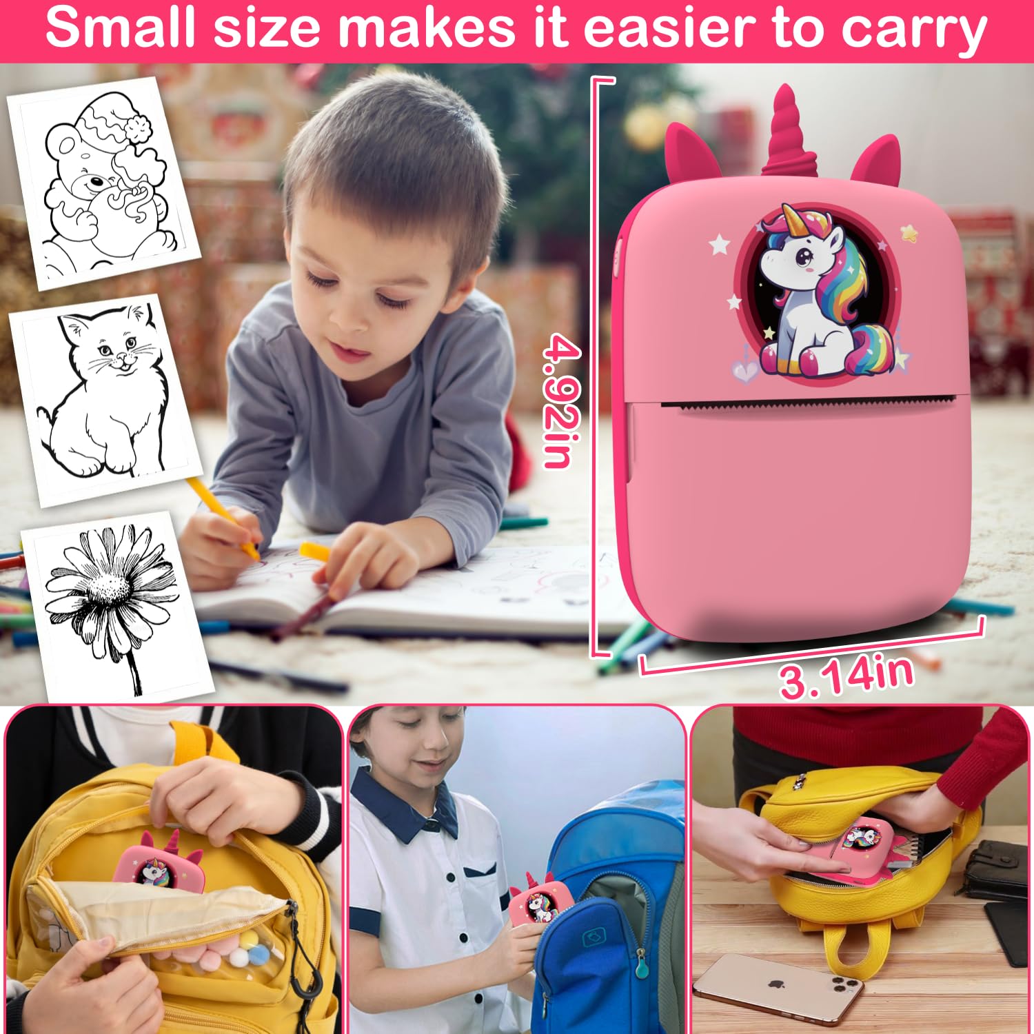 Darkant Stick Printer, Mini Thermal Printer, Portable Pocket Inkless Sticker for School Note, Photo, Bluetooth Sticker Printer Machine with Android & iOS Mobile