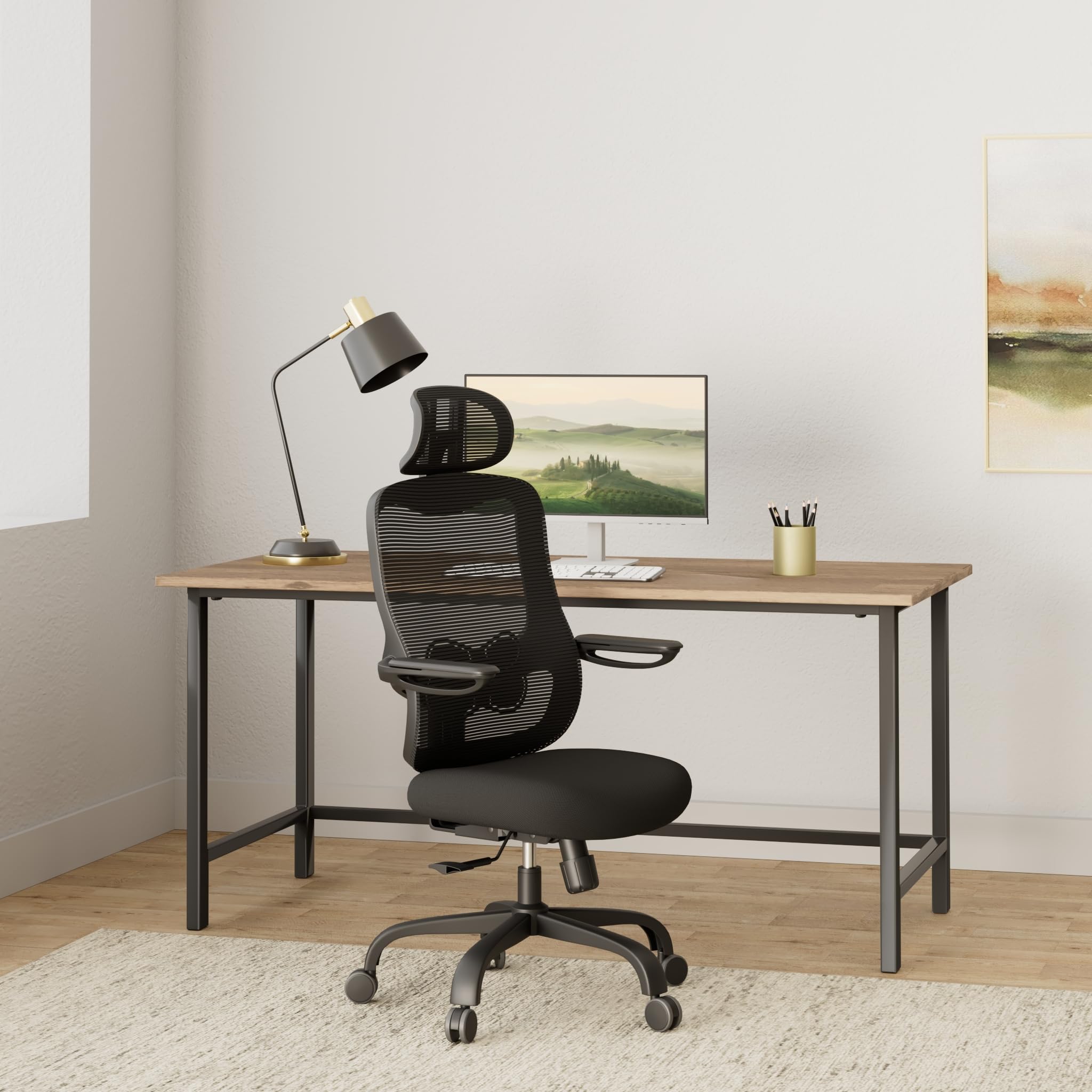 Ergonomic Office Chair Big and Tall - 350LBS Capacity, 6'5" Tall Max, Computer Desk Chairs Over 10 Hours Comfortable, with Adjustable Mesh High Back, Lumbar Support, 3D Headrest, Flip-up Arms