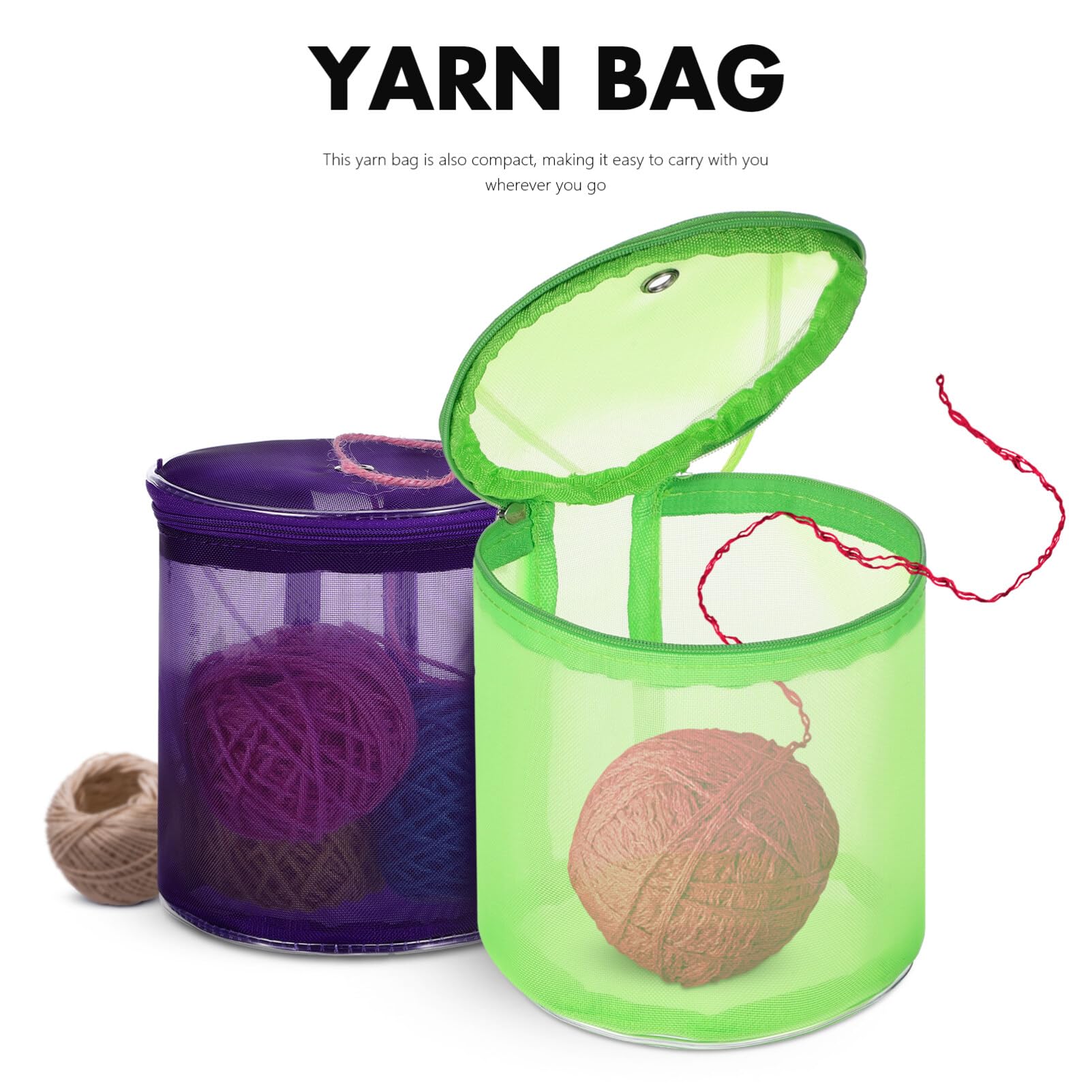 Ciieeo 2 Pcs Yarn Storage Bag Mesh Knitting Bag Portable Round Yarn Balls Organizer Yarn Wool Storage Bag for Sewing Accessories, Yarn Balls and Crochet Kits