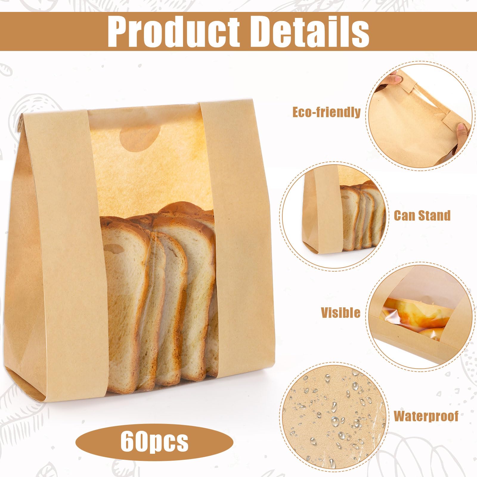 130 Pack Bread Bags for Homemade Bread Sourdough Bread Bags with Window, Large Bakery Bags with 160 Stickers for Packaging Baked Food Bread Christmas Wrapping Paper (14 * 8.3 * 3.5 Inch)