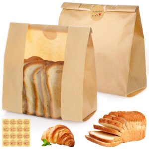 130 pack bread bags for homemade bread sourdough bread bags with window, large bakery bags with 160 stickers for packaging baked food bread christmas wrapping paper (14 * 8.3 * 3.5 inch)