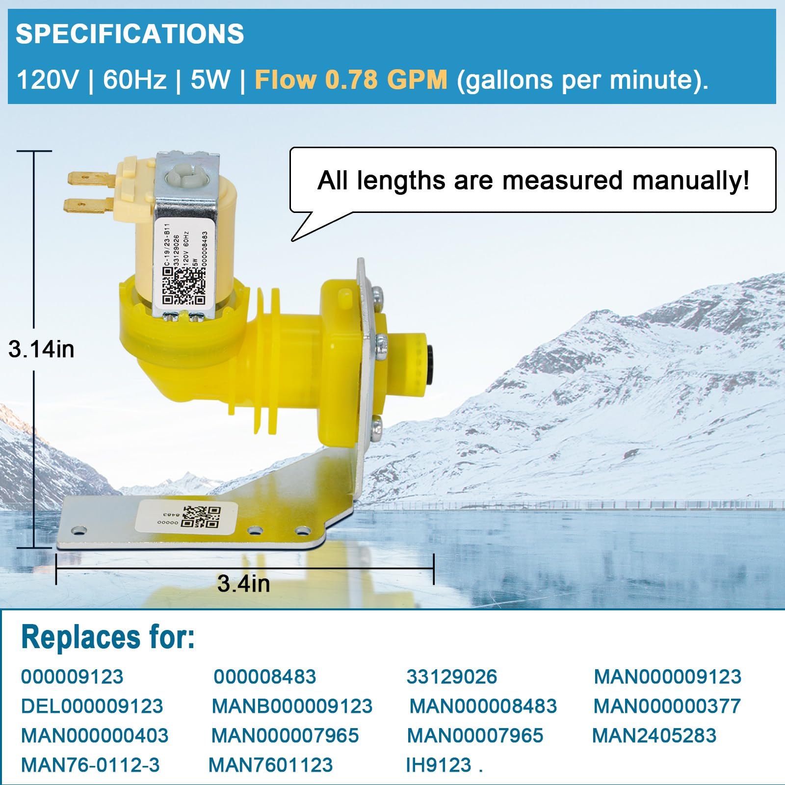 000009123 IH9123 33129026 water inlet valve assembly for manitowoc ice machines, 120V 60Hz 5W fits for I, IB, S, SD, JC, QR, SD and K Series ice machines parts