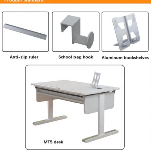 Winfon Adjustable Height Kid Children Home Study Desk Student Electric Writing Table with tilt Desktop, Bookstand，Aluminum Ruler (ENF Right up)