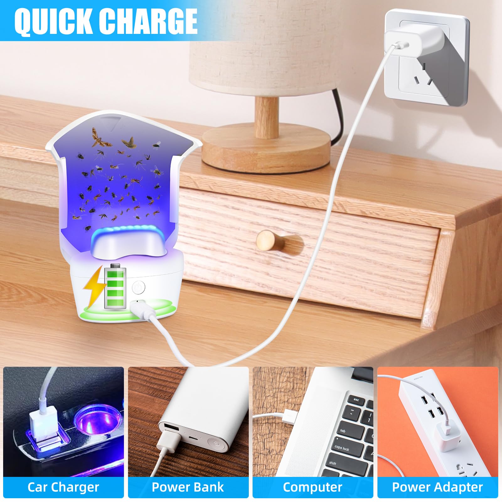 Upgraded Fly Traps Indoor for Home,Flying Insect Trap for Mosquito,Fruit Flies,Moth,Gnat,2-in-1 Rechargeable Fly Catcher with USB Charging Bug Light Trap Indoor with 6 Refills,Indoor Outdoor Camp Use