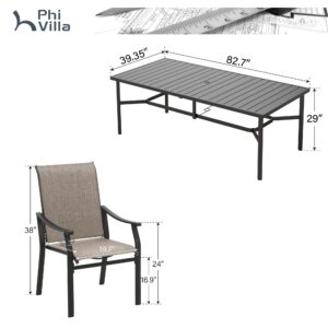 PHI VILLA Patio Dining Table and Chairs for 8,Outdoor Chairs with Textilene Fabric,Quick-Dry and Waterproof,Extra Large Rectangular Metal Table,Outdoor Furniture Set for Outside,Garden,Yard