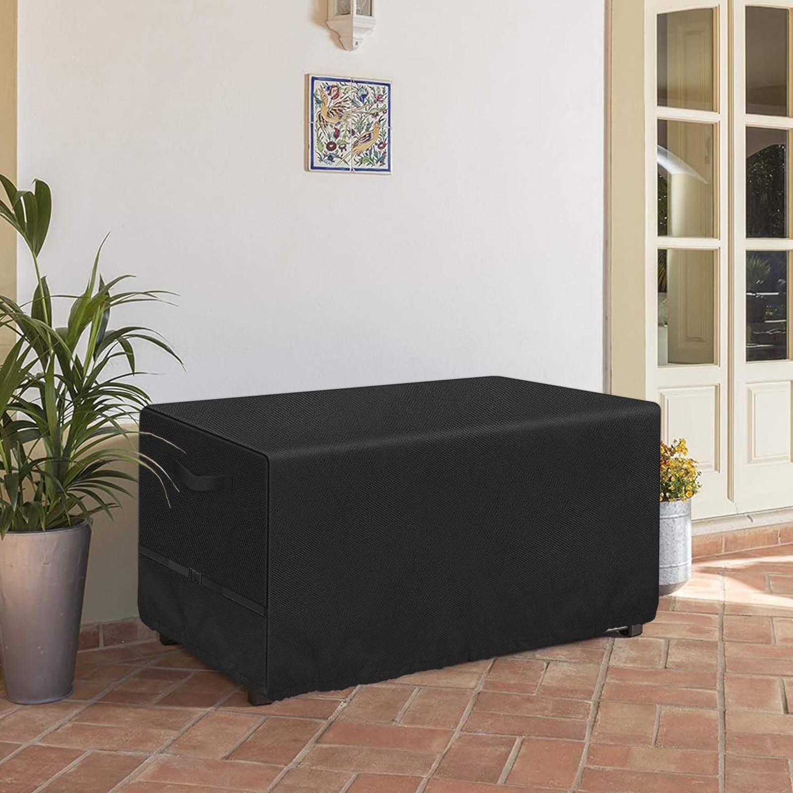 Kovshuiwe Deck Box Cover 52" L x 26.7" W x 26.7" H- Heavy Duty 600D Polyester Oxford Deck Box to Protect Large, 100% Waterproof Deck Box Cover, Outdoor Rectangular Storage Bench Covers