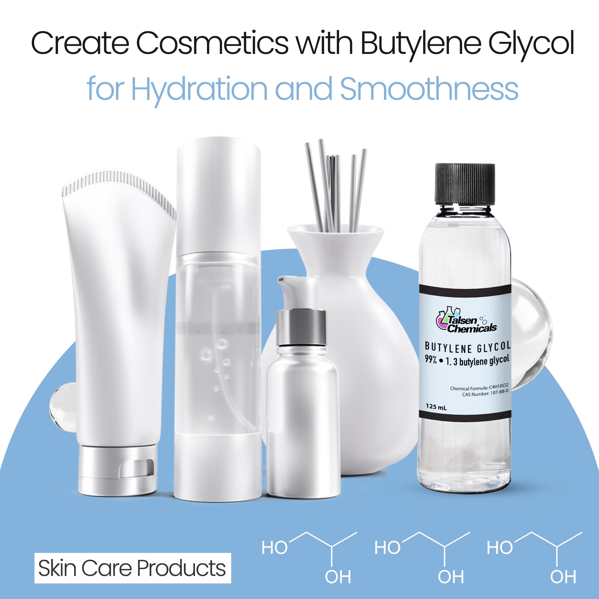 Butylene Glycol Cosmetic Grade (125 mL / 4.22 Oz), Organic Butylene Glycol Moisturizer for Skincare - Emollient Prevents Water Loss from Skin - Skincare 1,3 Butylene Glycol by Talsen Chemicals