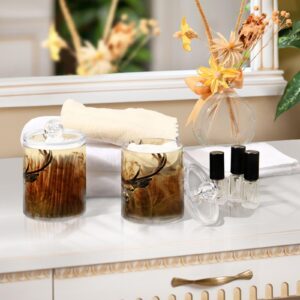 SDMKA 2 Pack Apothecary Jars Bathroom Antler Deer Qtip Holder Dispenser Clear Plastic Storage Canister Jar with Lid for Cotton Ball, Cotton Swab