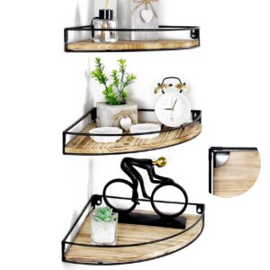 oxendon corner floating shelves, corner wall shelf with cable hole wall corner shelf wall mounted wood corner shelves for wall, rustic brown set of 3