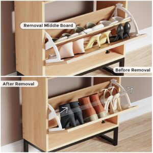 KFO Shoe Cabinet with 2 Handmade Natural Rattan Flip Drawers, Entryway Shoe Rack Storage Organizer for Sneakers, Leather Shoes, Slippers, Free Standing Shoe Racks……